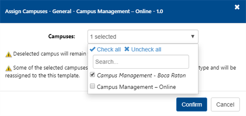 Assign Campuses to Template